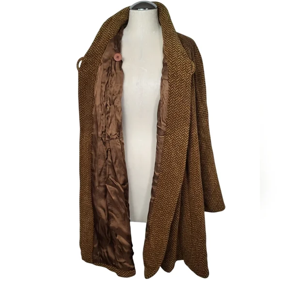 Erreuno Wool Chevron Light Brown Cape Coat 40 - Picture 5 of 9